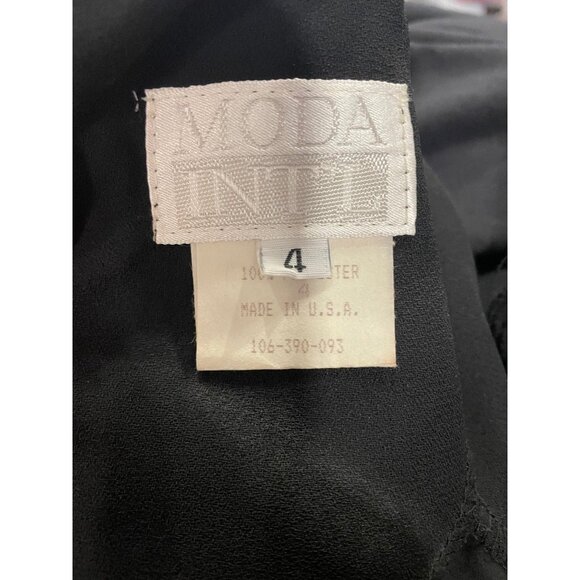 Moda Intl Womens Black Long Sleeve Dress Size 4 Sheer Sleeves Floral Hem Elegant - Picture 5 of 11